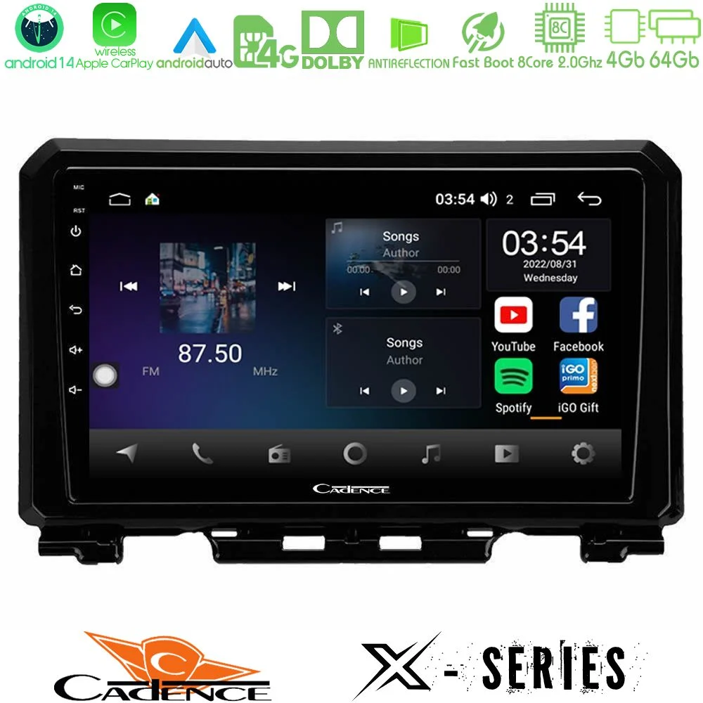 Cadence X Series Suzuki Jimny 2018-2022 8core Android 14 4+64GB Navigation Multimedia Tablet 9"
