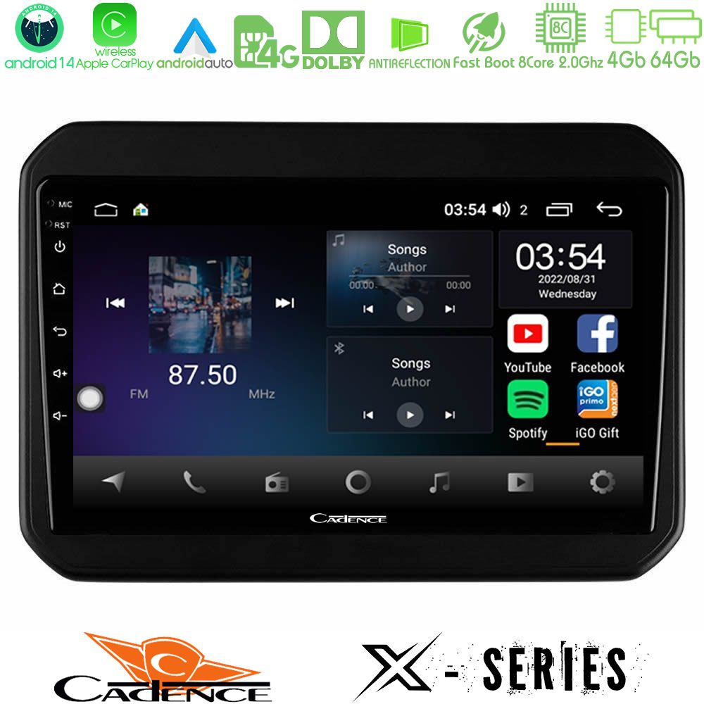 Cadence X Series Suzuki Ignis 8core Android 14 4+64GB Navigation Multimedia Tablet 9"
