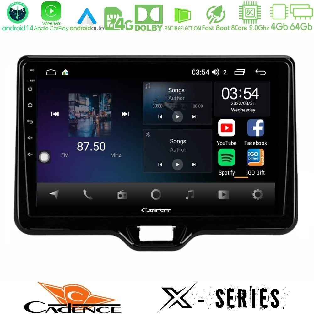 Cadence X Series Toyota Yaris Cross RHD 2020-> (Low Version) 8core Android 14 4+64GB Navigation Multimedia Tablet 9"