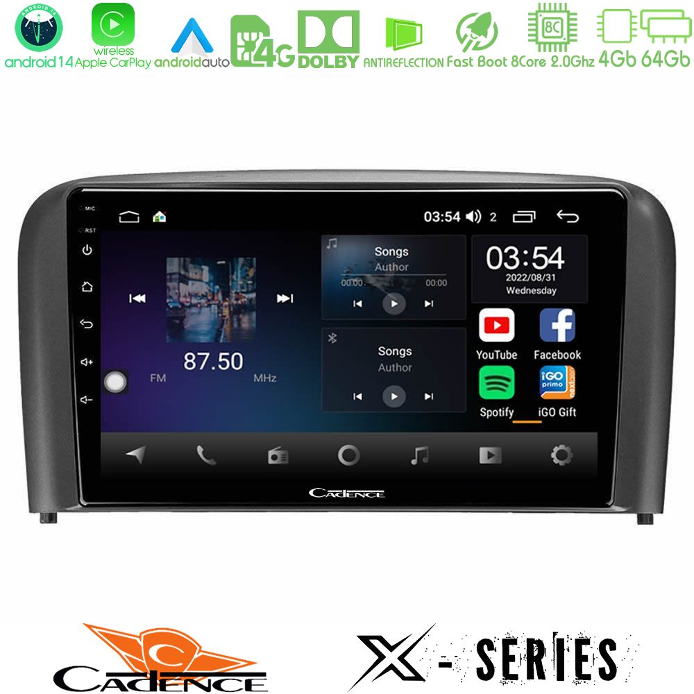 Cadence X Series Volvo S80 1998-2006 8core Android 14 4+64GB Navigation Multimedia Tablet 9"