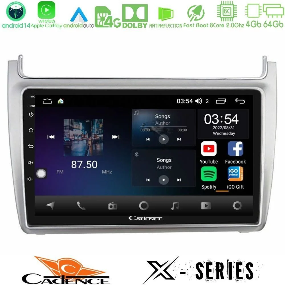 Cadence X Series Vw Polo 2014-2017 8core Android 14 4+64GB Navigation Multimedia Tablet 9" (Silver)