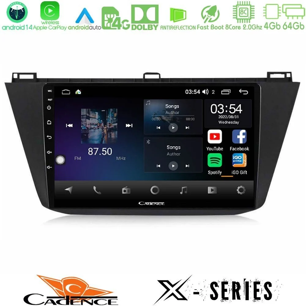 Cadence X Series Vw Tiguan 2016-2022 8core Android 14 4+64GB Navigation Multimedia Tablet 10"