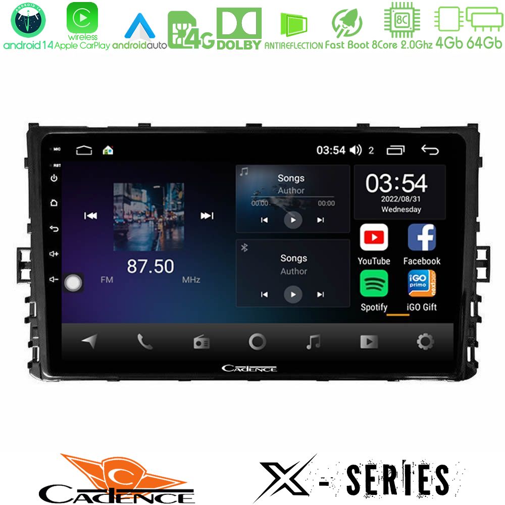 Cadence X Series VW MQB 2017-> 8core Android 14 4+64GB Navigation Multimedia 9"