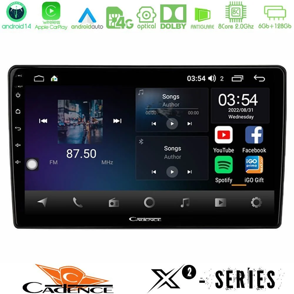 Cadence X2 Series 8Core Android14 6+128GB Navigation Multimedia Tablet 10" Με Carplay & Android Auto