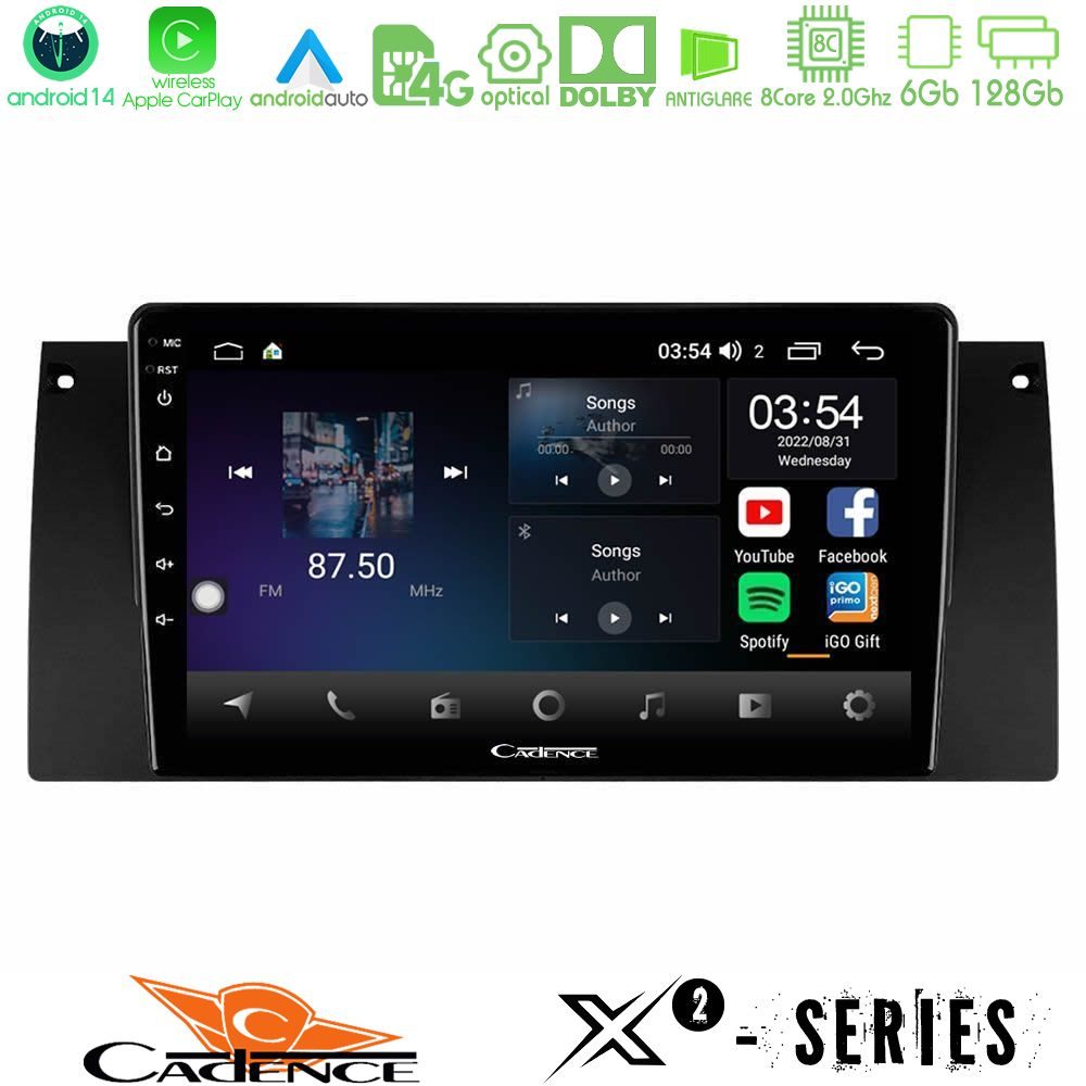 Cadence X2 Series 8Core Android14 6+128GB  BMW 5 Series  (E39) / X5 (E53) Navigation Multimedia Tablet 9"