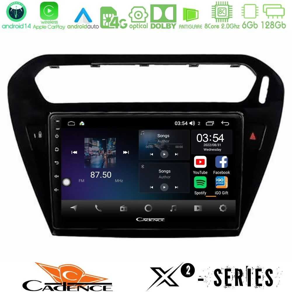 Cadence X2 Series 8Core Android14 6+128GB Citroen C-Elysee / Peugeot 301 Navigation Multimedia Tablet 9" (Μαύρο))
