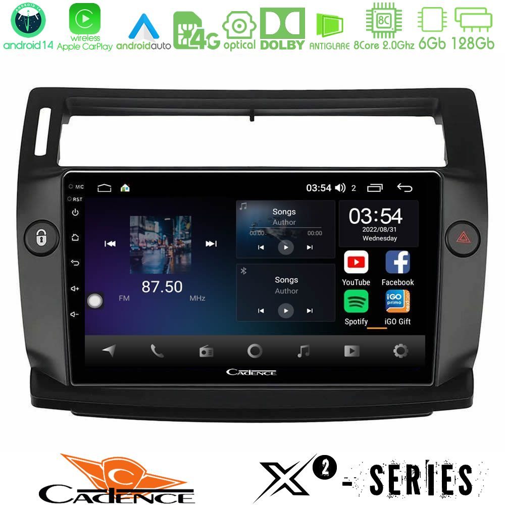 Cadence X2 Series 8Core Android14 6+128GB Citroen C4 2004-2010 Navigation Multimedia Tablet 9" (μαύρο χρώμα)