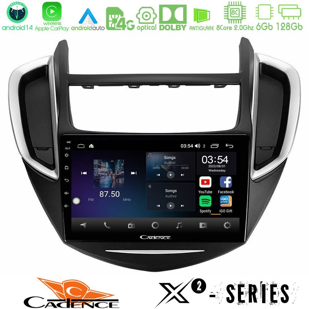 Cadence X2 Series 8Core Android14 6+128GB Chevrolet Trax 2013-2020 Navigation Multimedia Tablet 9"