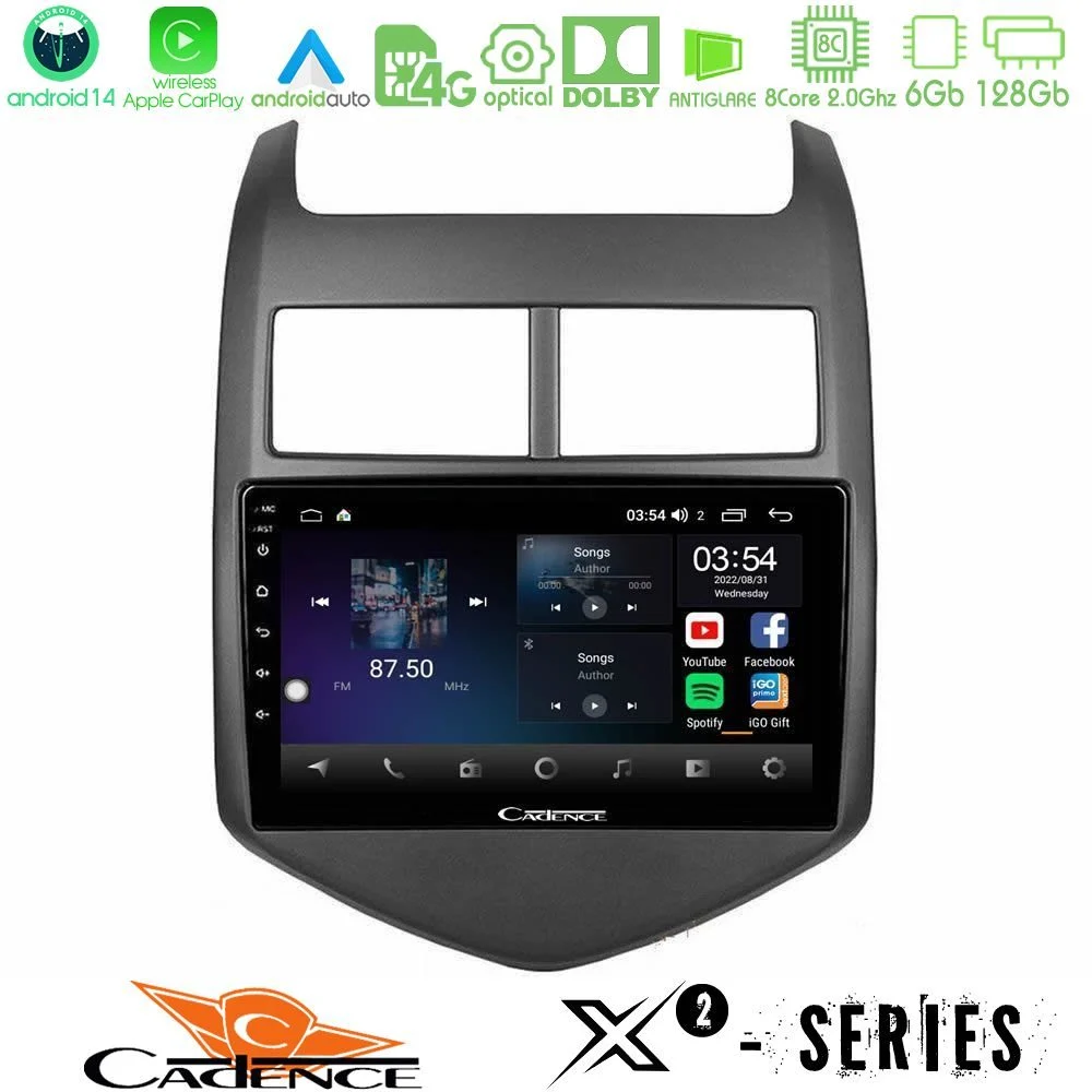 Cadence X2 Series 8Core Android14 6+128GB  Chevrolet Aveo 2011-2017 Navigation Multimedia Tablet 9"