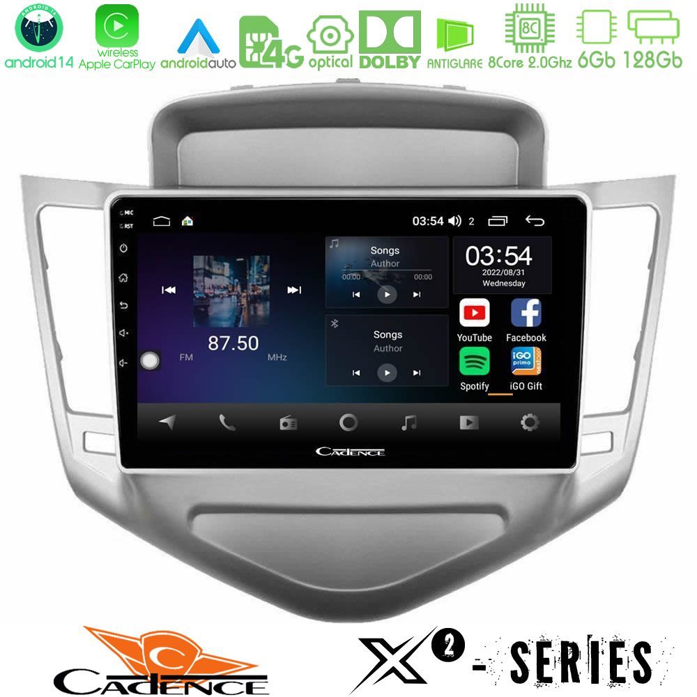 Cadence X2 Series 8Core Android14 6+128GB Chevrolet Cruze 2009-2012 Navigation Multimedia Tablet 9"