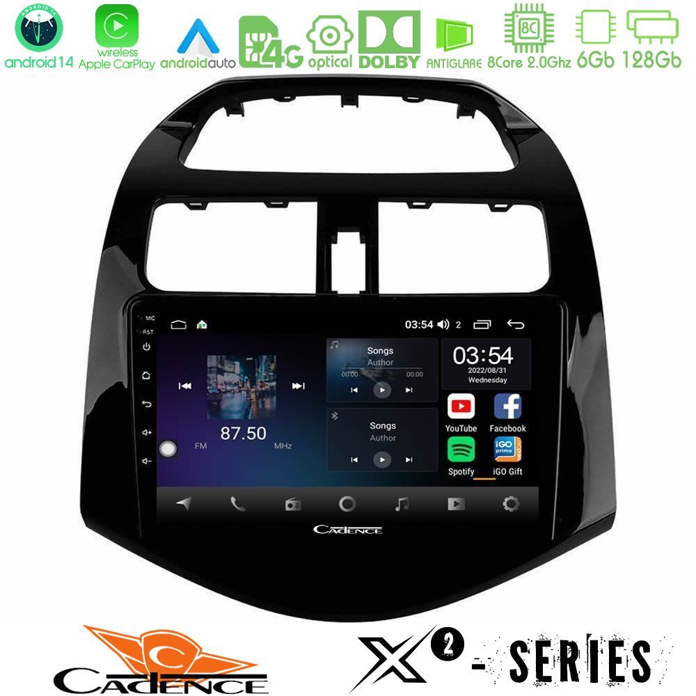 Cadence X2 Series 8Core Android14 6+128GB Chevrolet Spark 2009-2015 Navigation Multimedia Tablet 9"