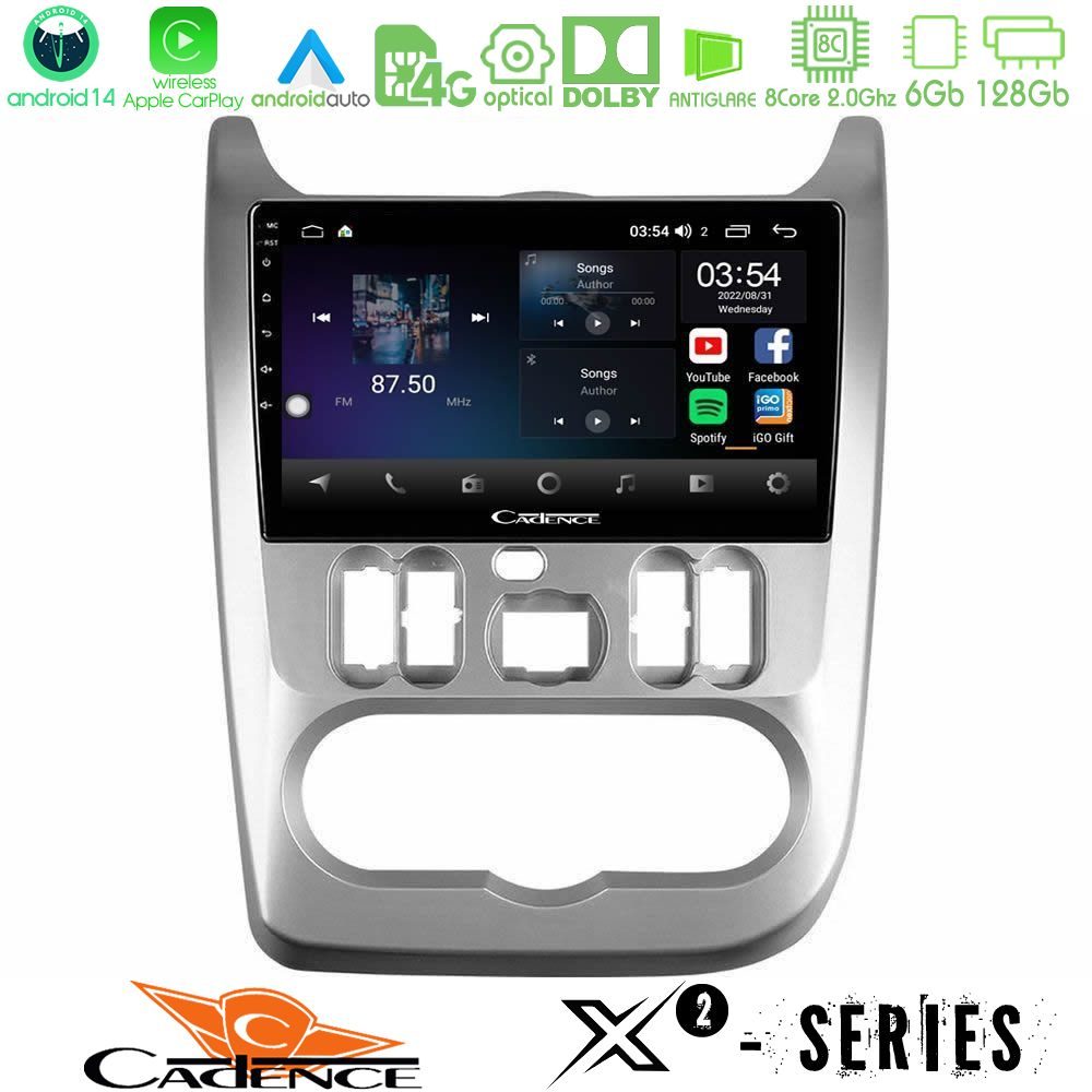 Cadence X2 Series 8Core Android14 6+128GB Dacia Duster/Sandero/Logan Navigation Multimedia Tablet 9"