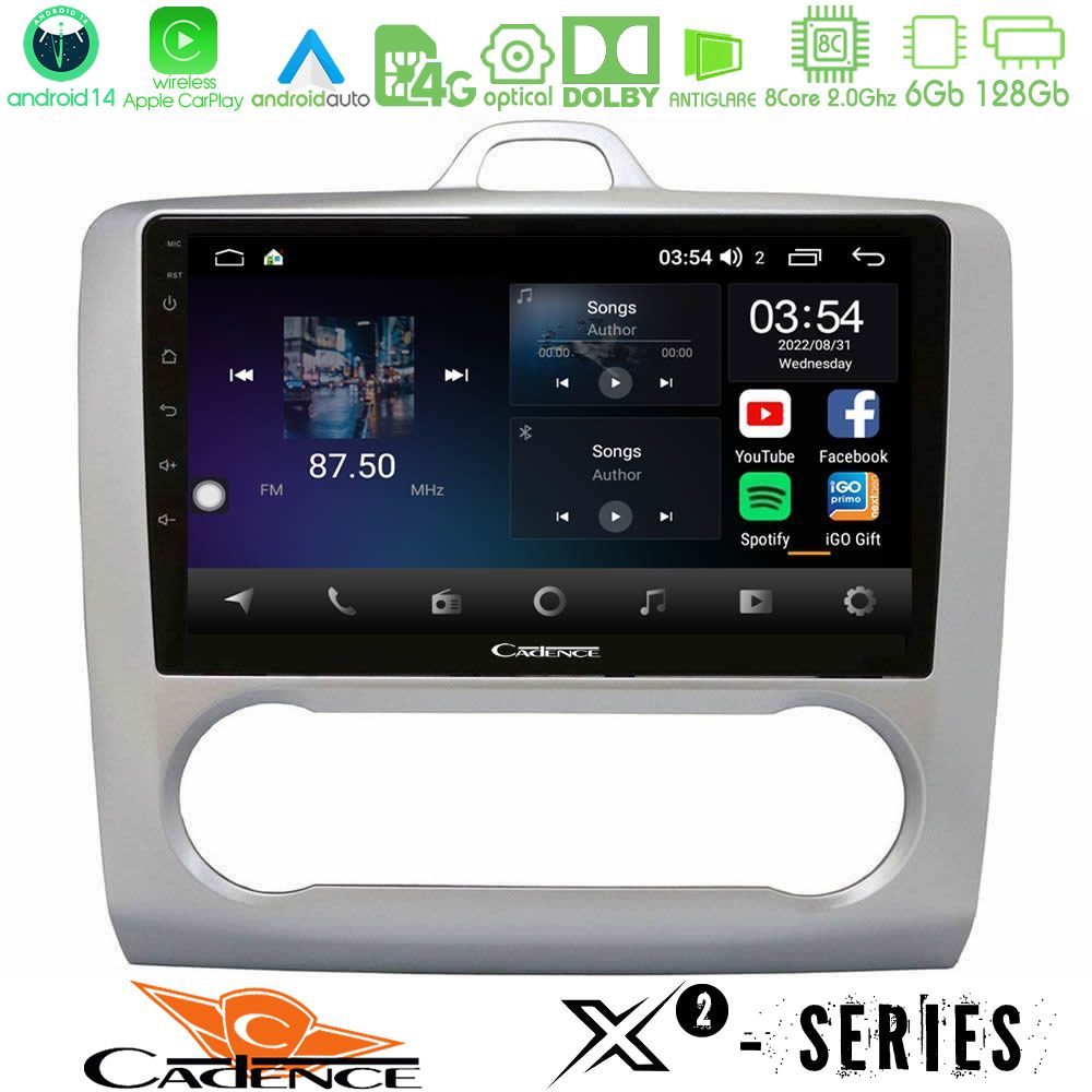 Cadence X2 Series 8Core Android14 6+128GB Ford Focus Auto AC Navigation Multimedia Tablet 9"