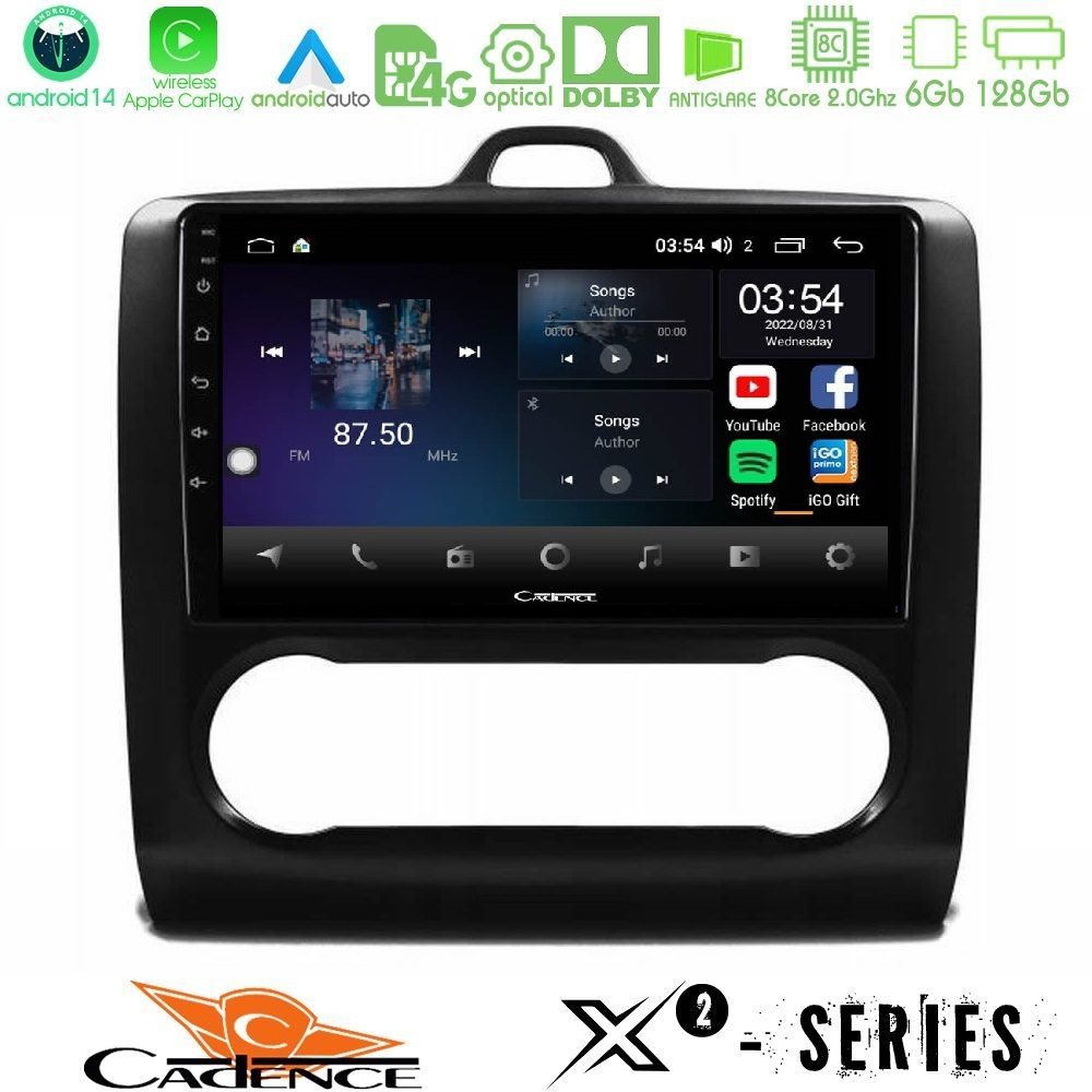 Cadence X2 Series 8Core Android14 6+128GB Ford Focus Auto AC Navigation Multimedia Tablet 9"