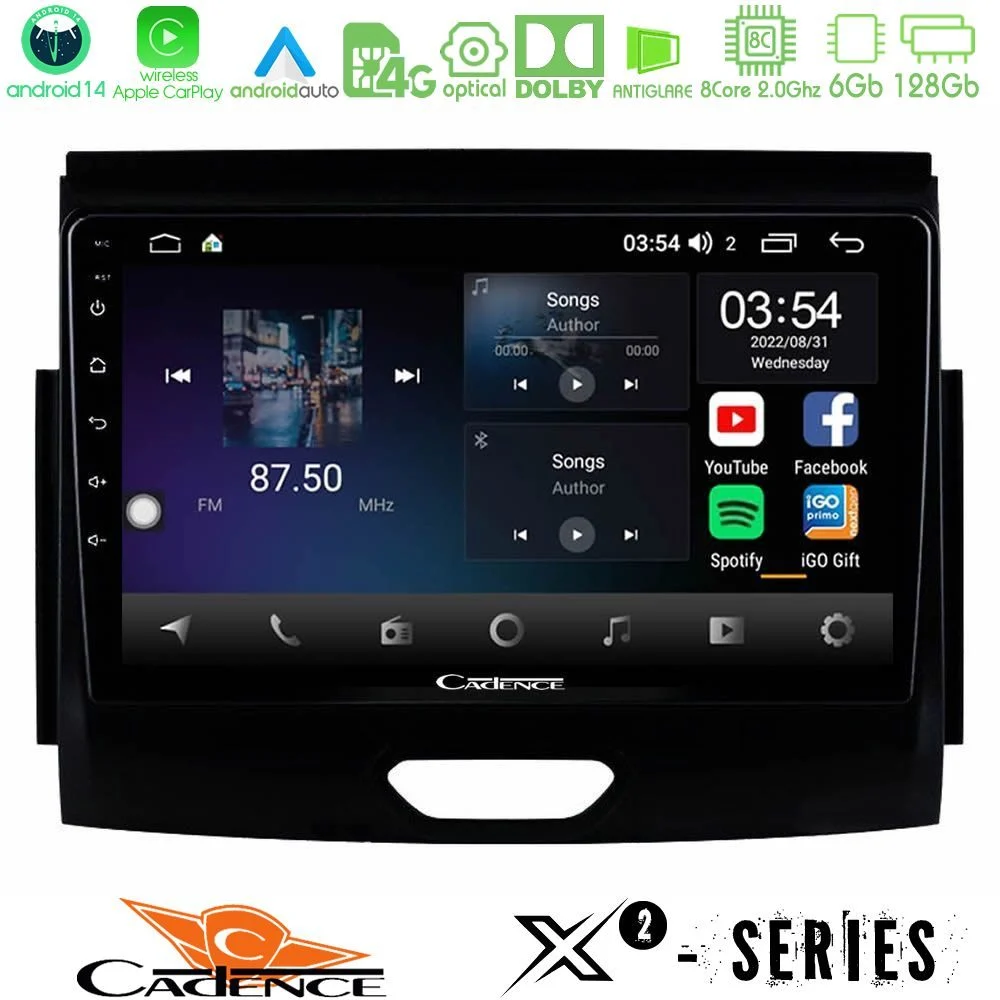 Cadence X2 Series 8Core Android14 6+128GB Ford Ranger 2017-2022 Navigation Multimedia Tablet 9"