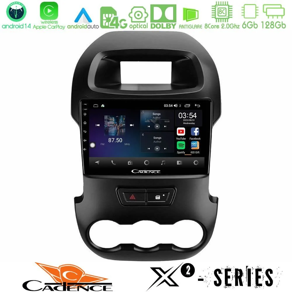 Cadence X2 Series 8Core Android14 6+128GB Ford Ranger 2012-2016 Navigation Multimedia Tablet 9"