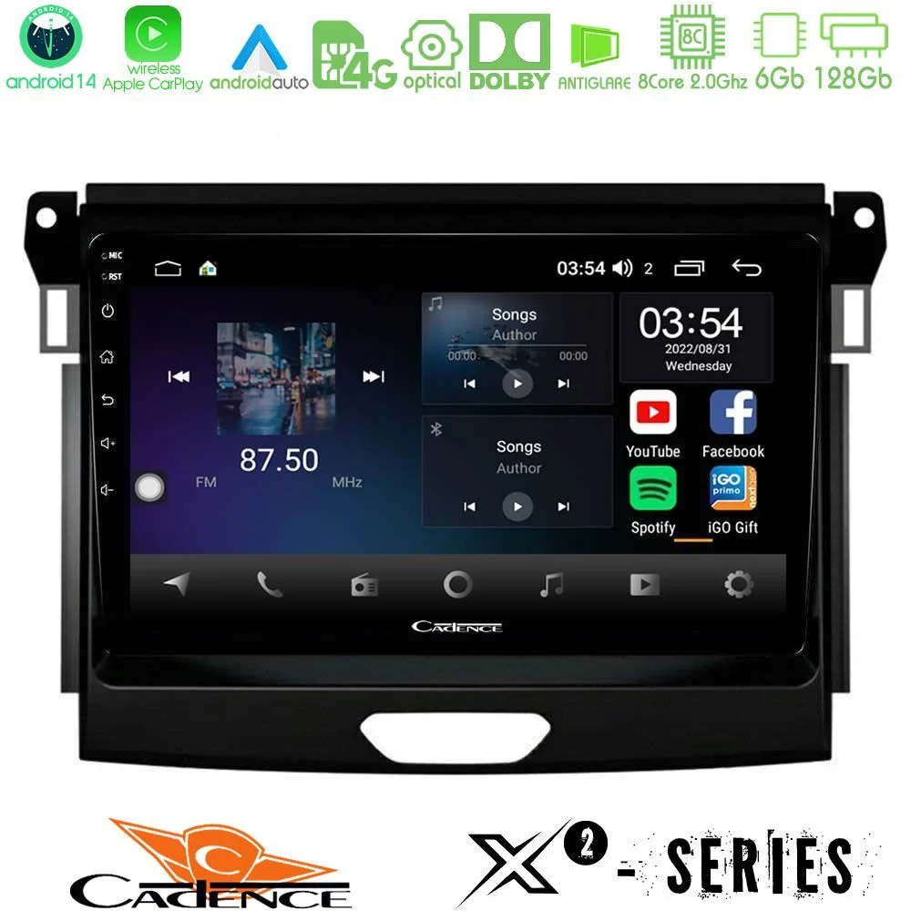 Cadence X2 Series 8Core Android14 6+128GB Ford Ranger 2017-2022 Navigation Multimedia Tablet 9"