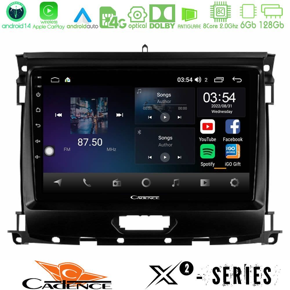 Cadence X2 Series 8Core Android14 6+128GB Ford Ranger 2017-2022 Navigation Multimedia Tablet 9"
