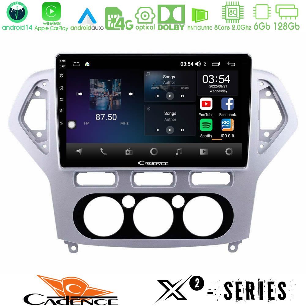 Cadence X2 Series 8Core Android14 6+128GB Ford Mondeo 2007-2010 Manual A/C Navigation Multimedia Tablet 10"
