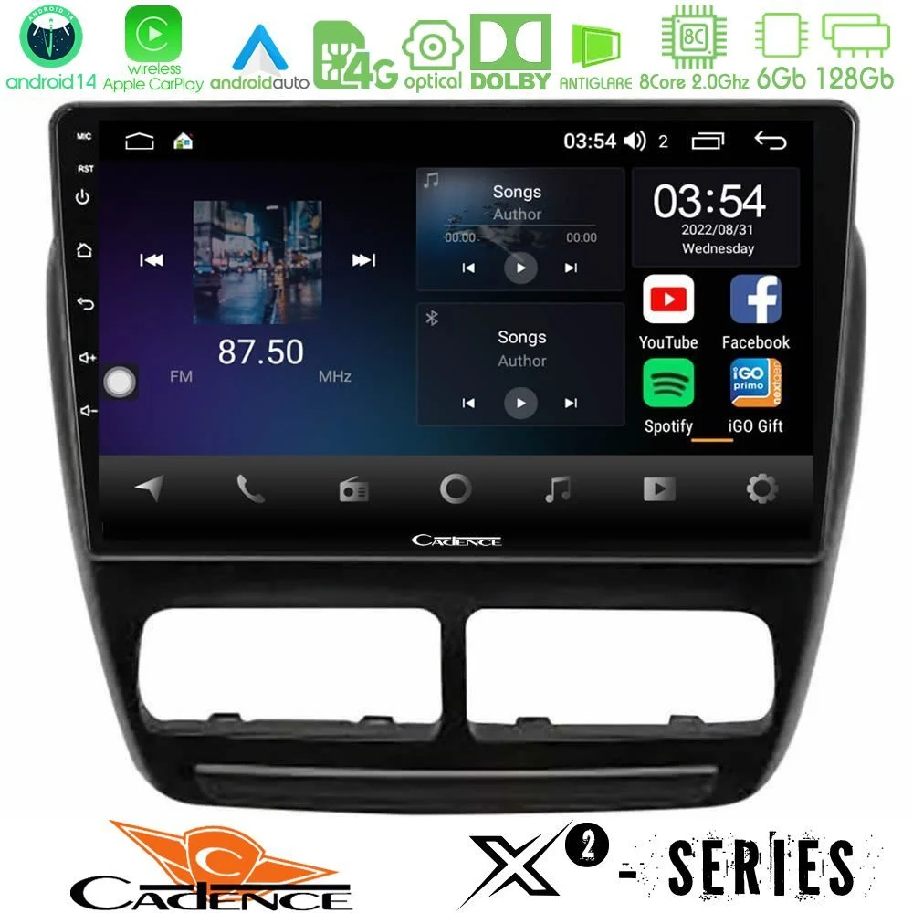 Cadence X2 Series 8Core Android14 6+128GB  Fiat Doblo / Opel Combo 2010-2014 Navigation Multimedia Tablet 9"