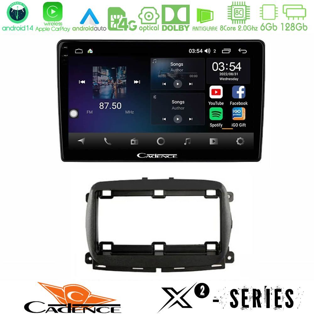 Cadence X2 Series 8Core Android14 6+128GB Fiat 500 2016> Navigation Multimedia Tablet 9"