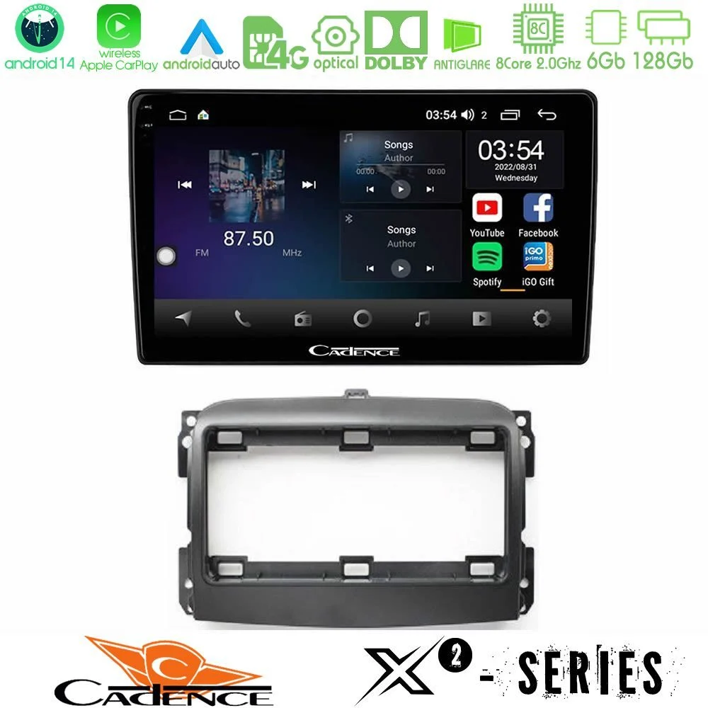 Cadence X2 Series 8Core Android14 6+128GB Fiat 500L Navigation Multimedia Tablet 10"