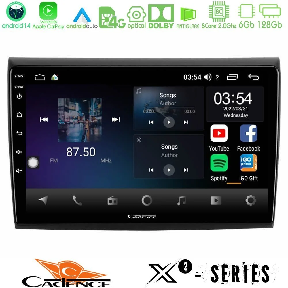 Cadence X2 Series 8Core Android14 6+128GB  Fiat Bravo Navigation Multimedia Tablet 9"