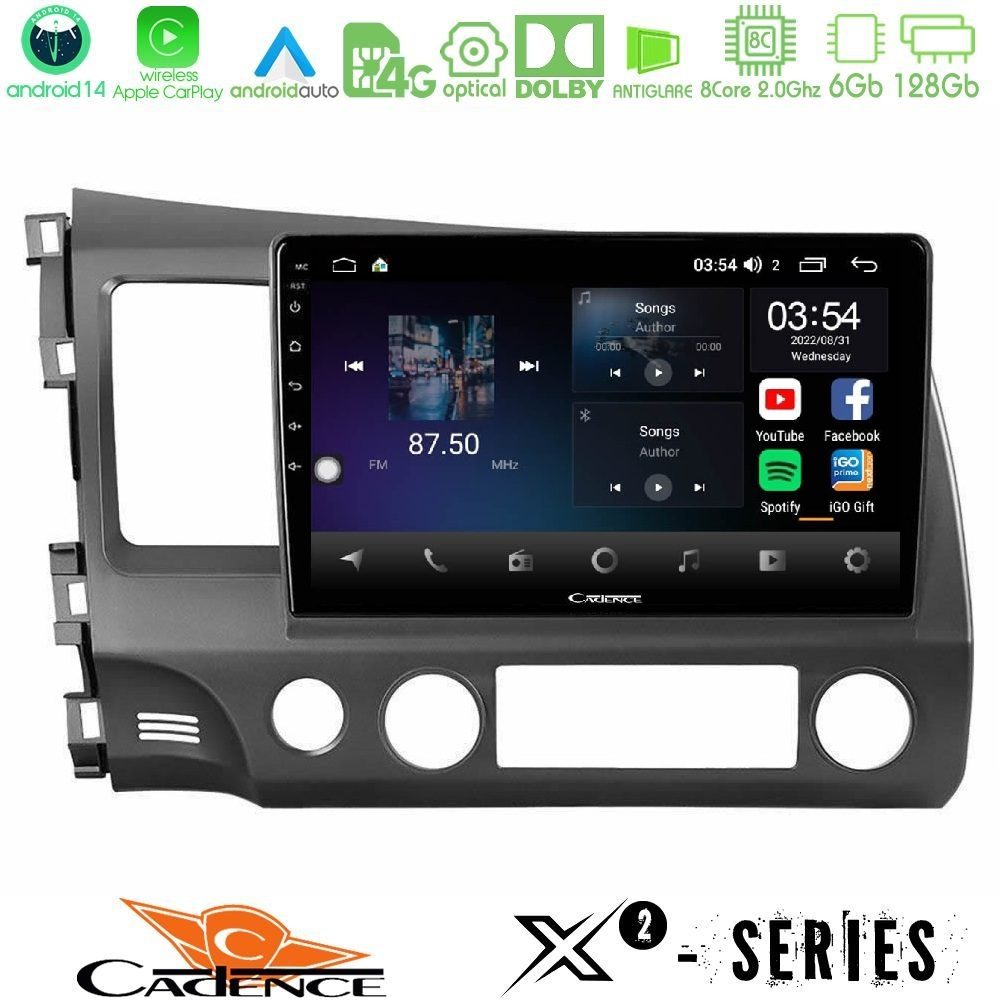 Cadence X2 Series 8Core Android14 6+128GB Honda Civic 2006-2011 Navigation Multimedia Tablet 10"