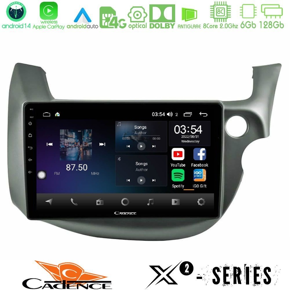 Cadence X2 Series 8Core Android14 6+128GB Honda Jazz (Fit) 2009-2013 RHD Navigation Multimedia Tablet 10"