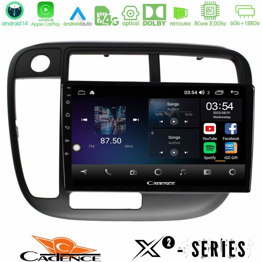 Cadence X2 Series 8Core Android14 6+128GB Honda Civic 1995-2001 Navigation Multimedia Tablet 9"