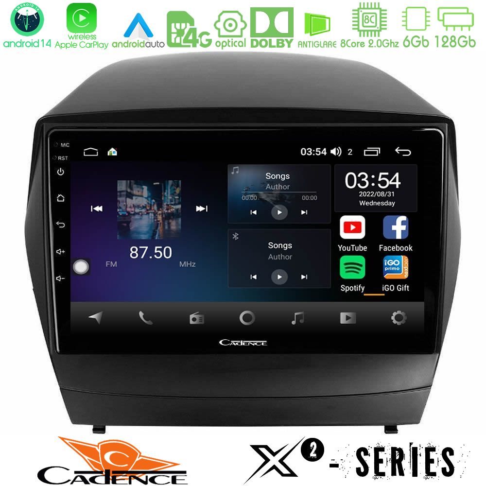 Cadence X2 Series 8Core Android14 6+128GB Hyundai IX35 Auto A/C Navigation Multimedia Tablet 9"