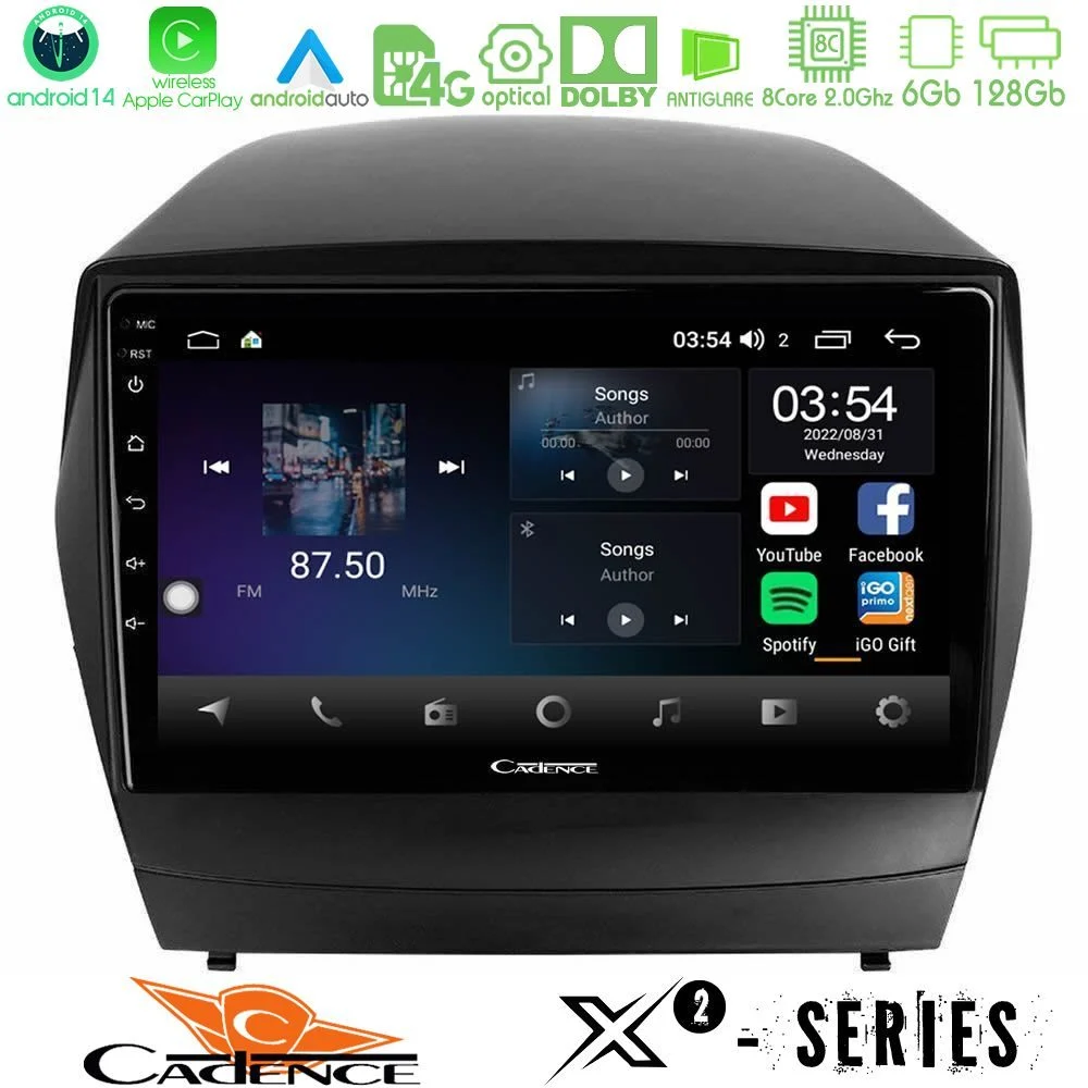 Cadence X2 Series 8Core Android14 6+128GB Hyundai IX35 Auto A/C Navigation Multimedia Tablet 9"