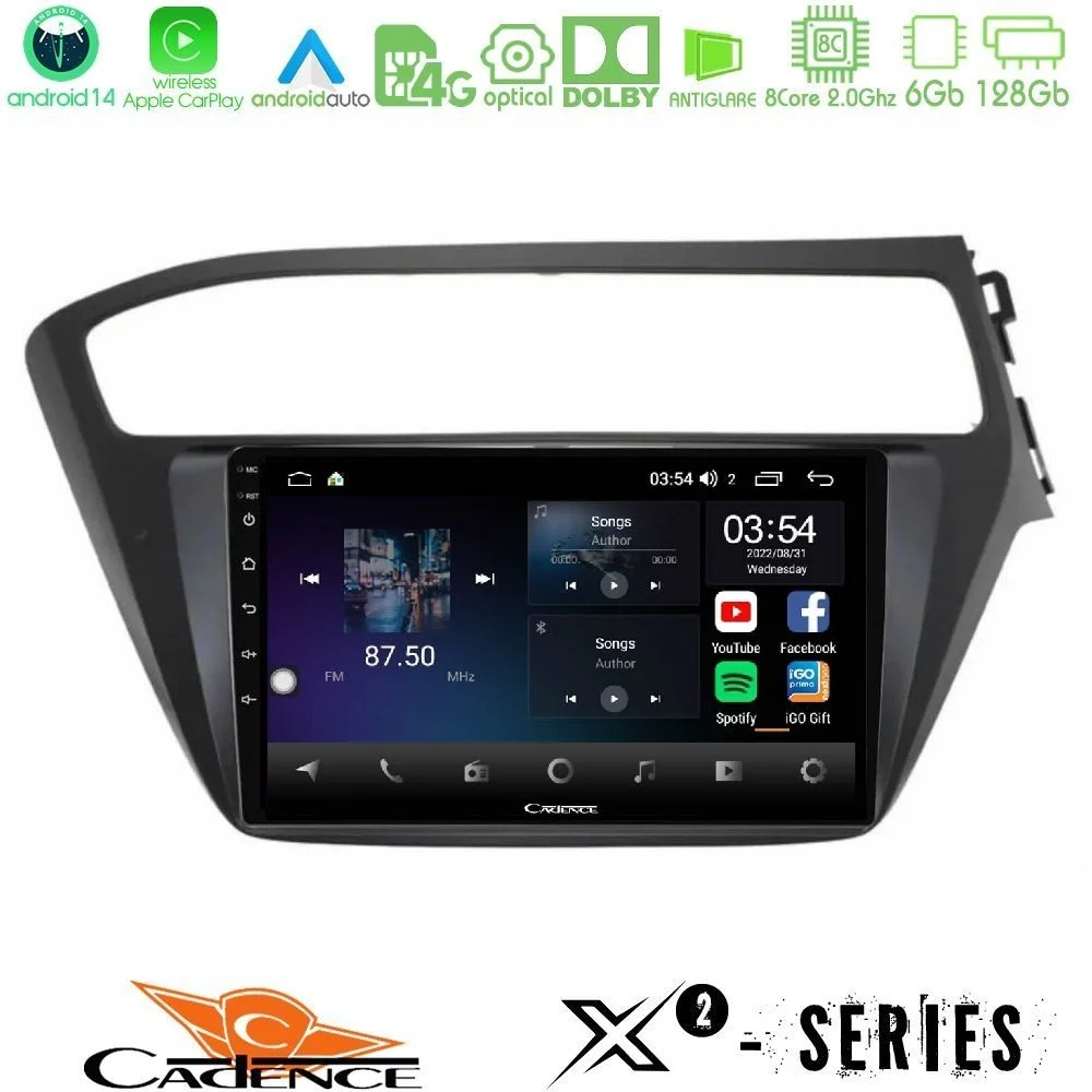 Cadence X2 Series 8Core Android14 6+128GB Hyundai i20 2018-2020 RHD Navigation Multimedia Tablet 9"
