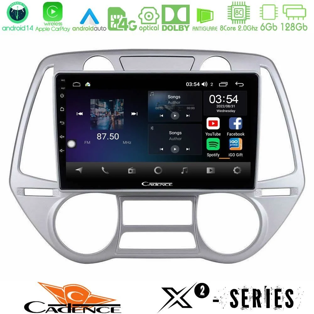 Cadence X2 Series 8Core Android14 6+128GB  Hyundai i20 2009-2012 Auto A/C Navigation Multimedia Tablet 9"