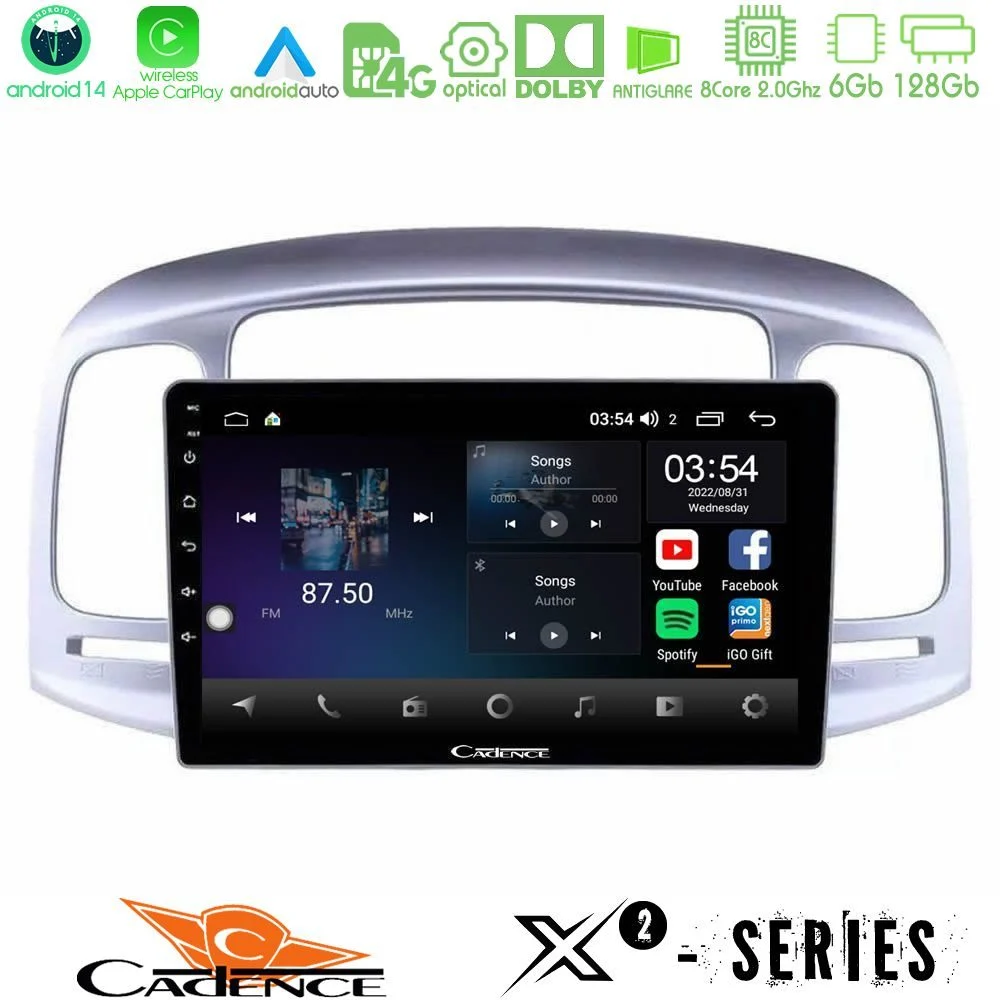 Cadence X2 Series 8Core Android14 6+128GB Hyundai Accent 2006-2011 Navigation Multimedia Tablet 9"