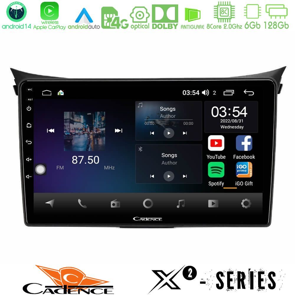 Cadence X2 Series 8Core Android14 6+128GB Hyundai i30 2012-2017 Navigation Multimedia Tablet 9"
