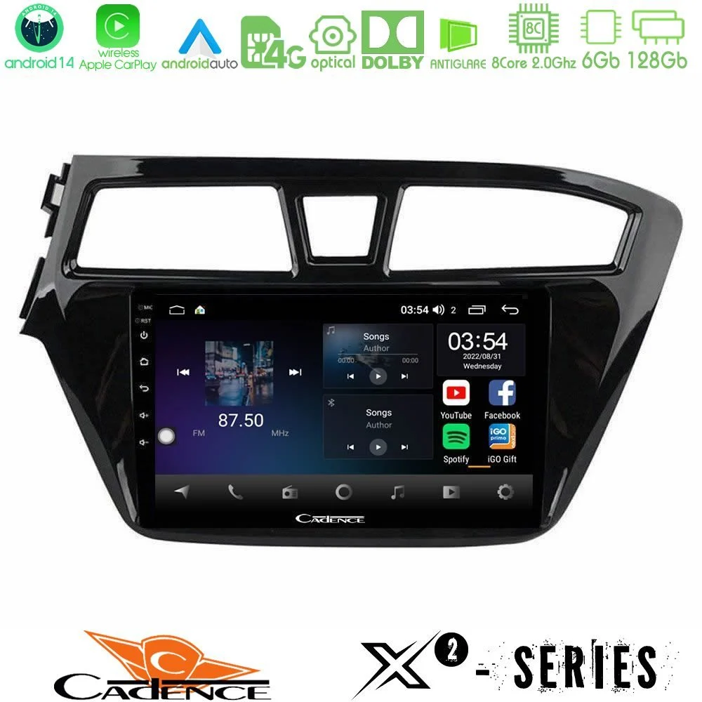 Cadence X2 Series 8Core Android14 6+128GB Hyundai i20 2014-2018 Navigation Multimedia Tablet 9"
