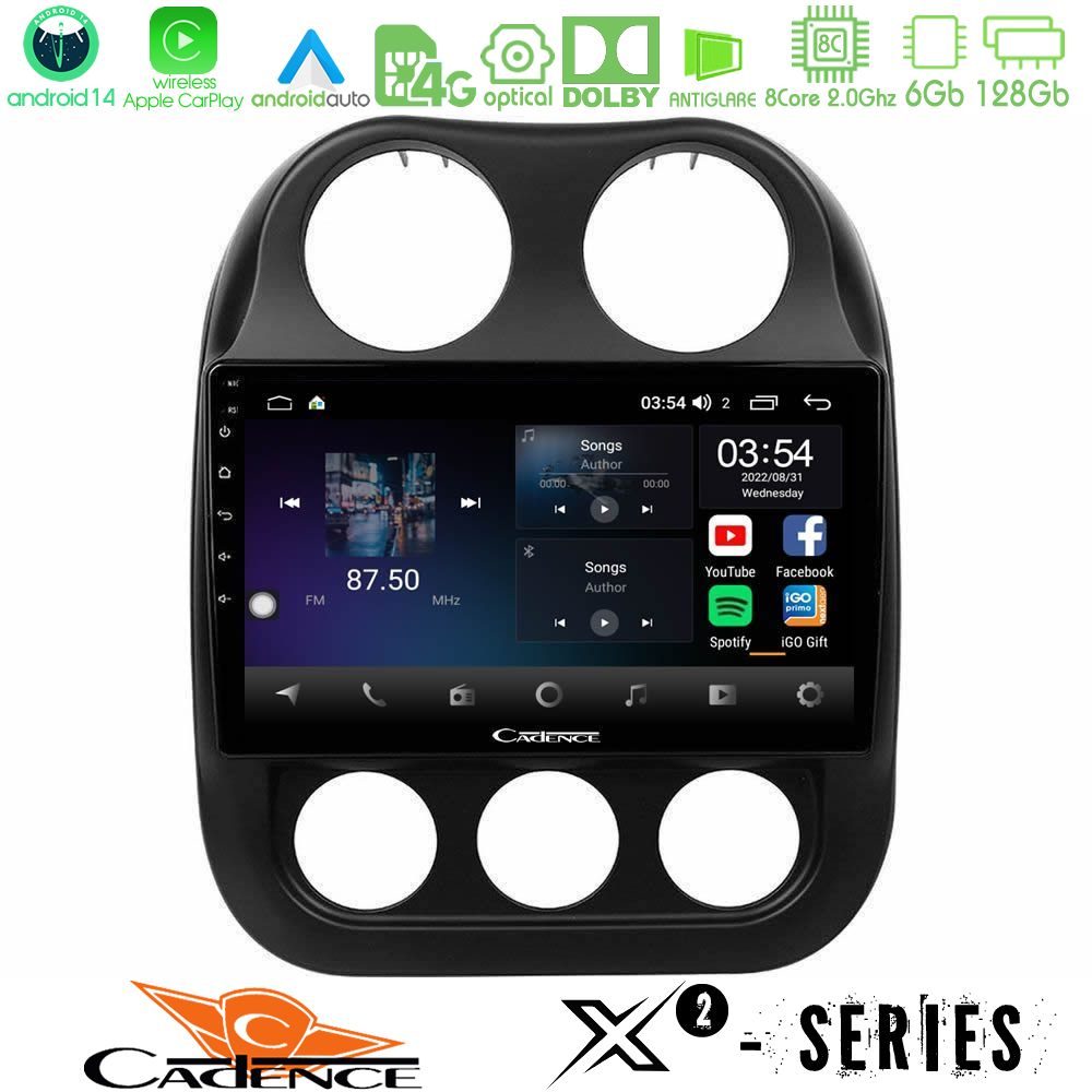 Cadence X2 Series 8Core Android14 6+128GB Jeep Compass 2012-2016 Navigation Multimedia Tablet 9"