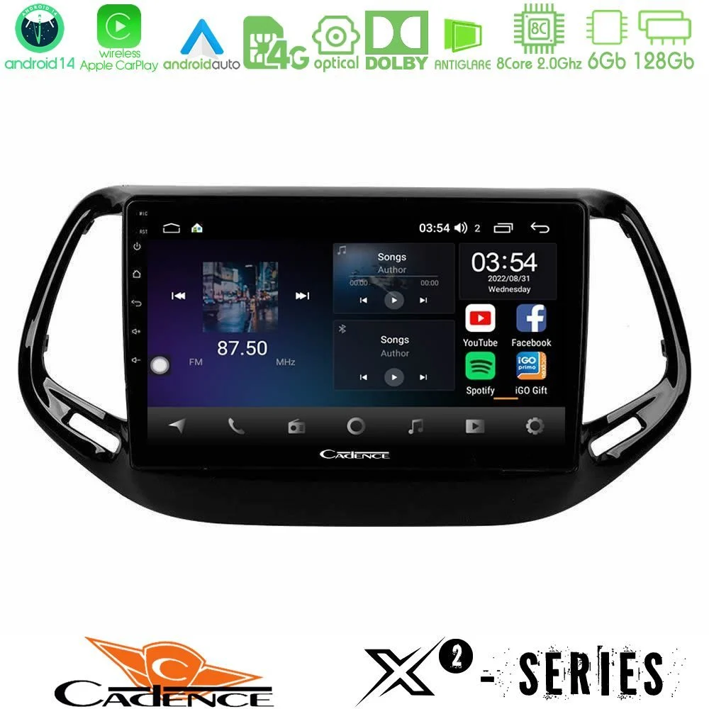 Cadence X2 Series 8Core Android14 6+128GB Jeep Compass 2017> Navigation Multimedia Tablet 10"