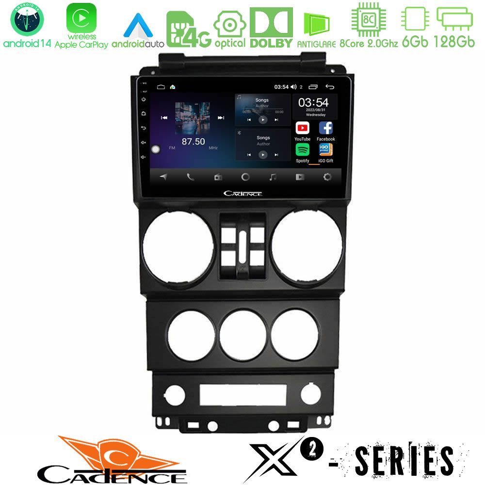 Cadence X2 Series 8Core Android14 6+128GB  Jeep Wrangler 2008-2010 Navigation Multimedia Tablet 9"
