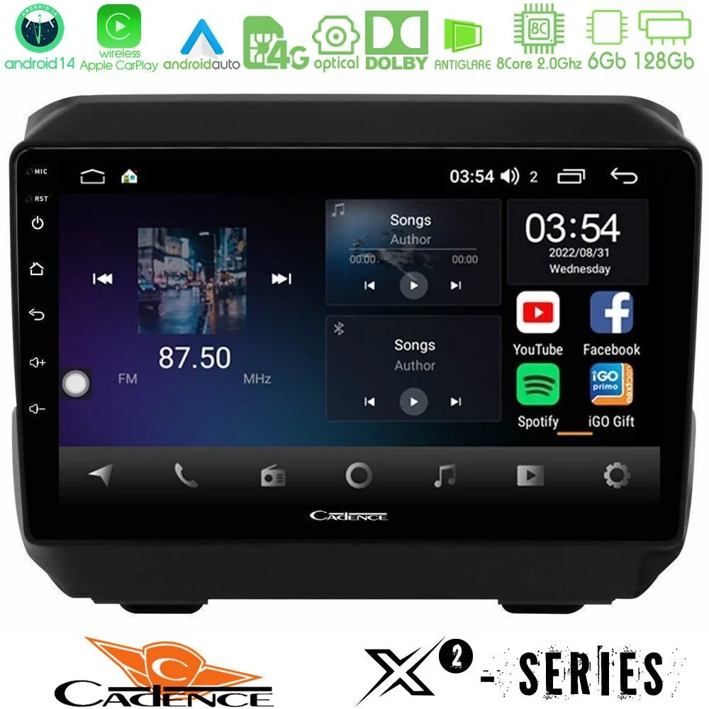 Cadence X2 Series 8Core Android14 6+128GB Jeep Wrangler 2018-> Navigation Multimedia Tablet 9"