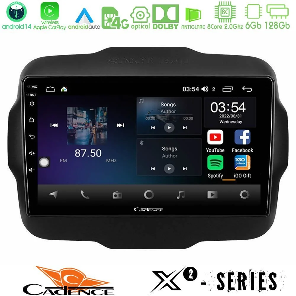 Cadence X2 Series 8Core Android14 6+128GB Jeep Renegade 2015-2019 Navigation Multimedia Tablet 9"