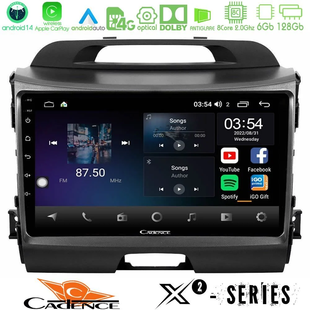 Cadence X2 Series 8Core Android14 6+128GB  Kia Sportage Navigation Multimedia Tablet 9"