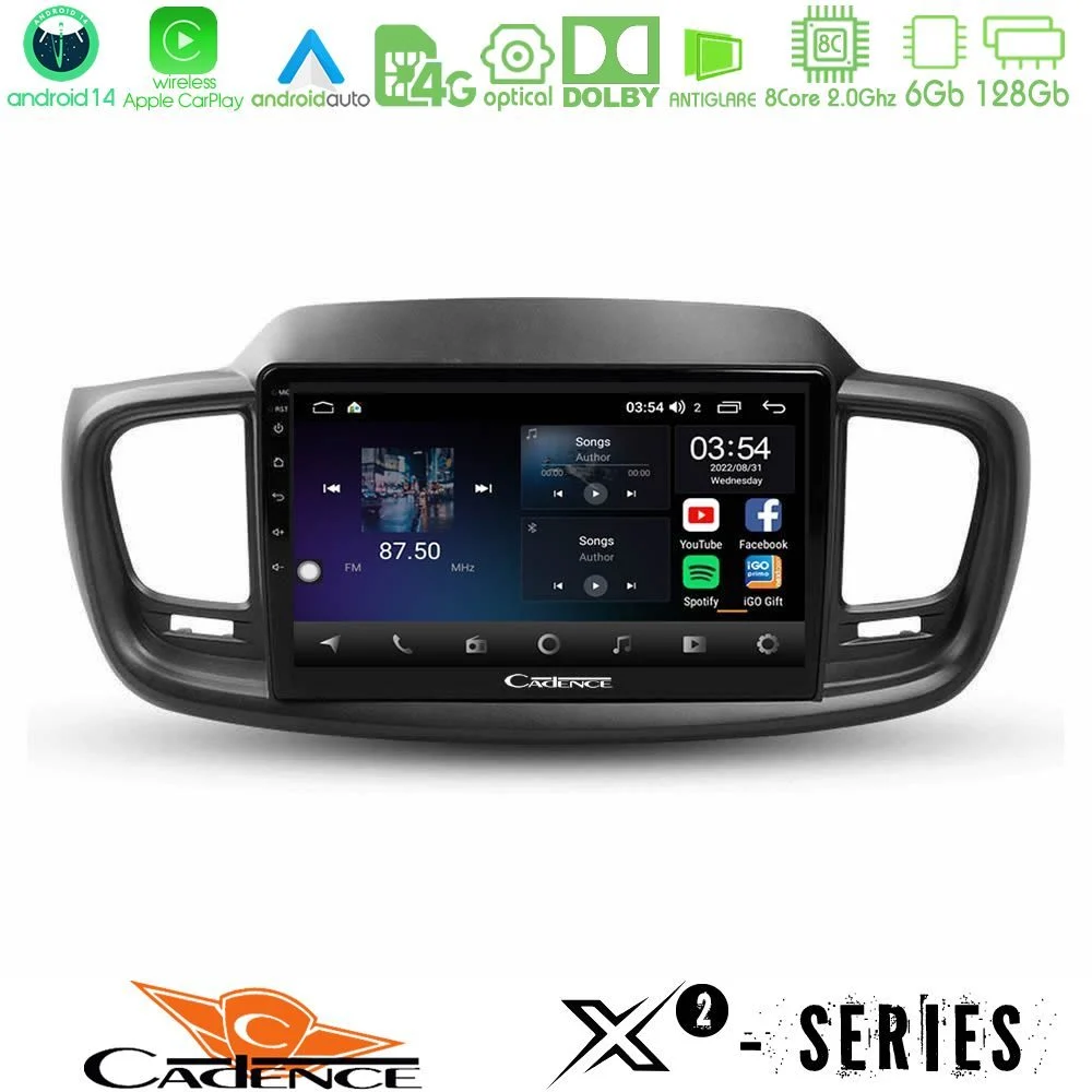 Cadence X2 Series 8Core Android14 6+128GB Kia Sorento 2018-2021 Navigation Multimedia Tablet 9"