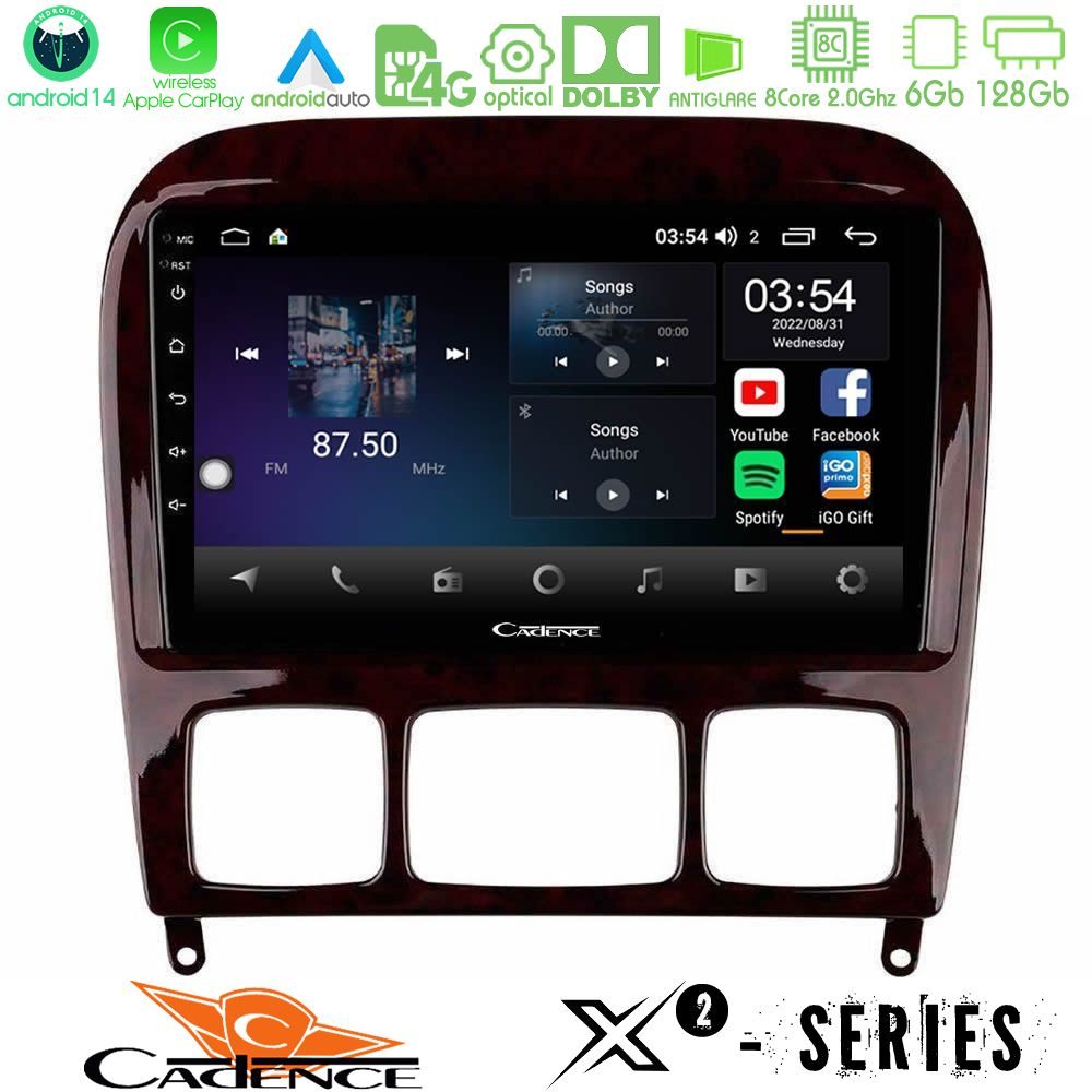 Cadence X2 Series 8Core Android14 6+128GB Mercedes S Class 1999-2004 (W220) Navigation Multimedia Tablet 9"