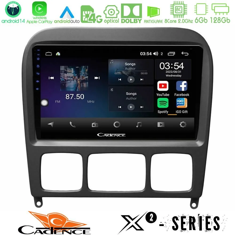 Cadence X2 Series 8Core Android14 6+128GB Mercedes S Class 1999-2004 (W220) Navigation Multimedia Tablet 9"