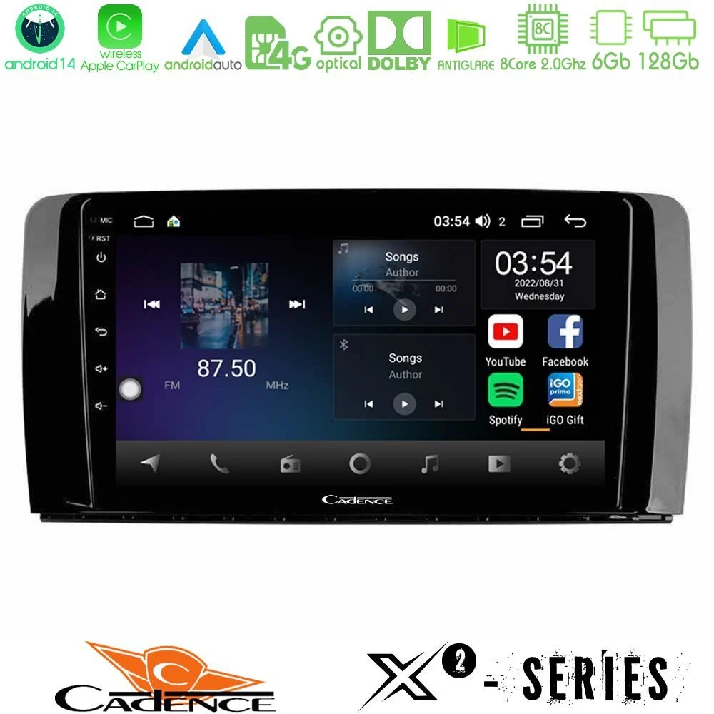 Cadence X2 Series 8Core Android14 6+128GB  Mercedes R Class Navigation Multimedia Tablet 9"
