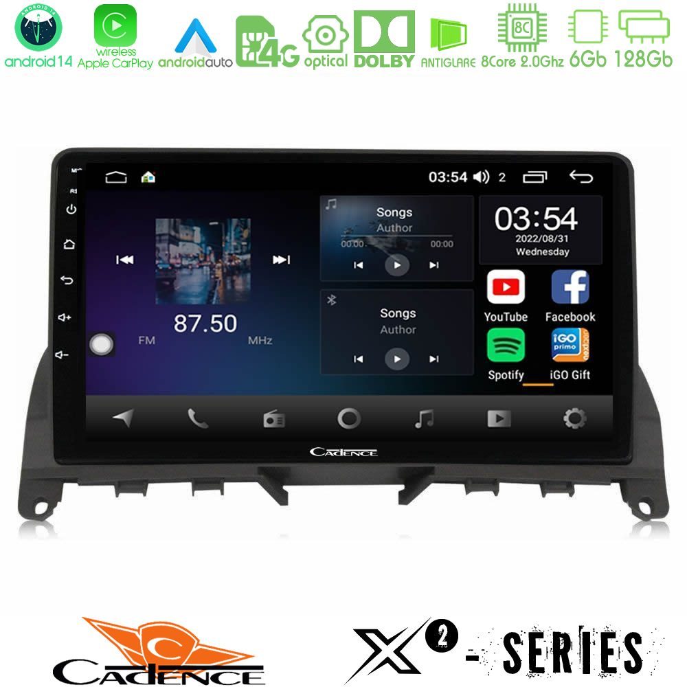 Cadence X2 Series 8Core Android14 6+128GB  Mercedes C Class W204 Navigation Multimedia Tablet 9"