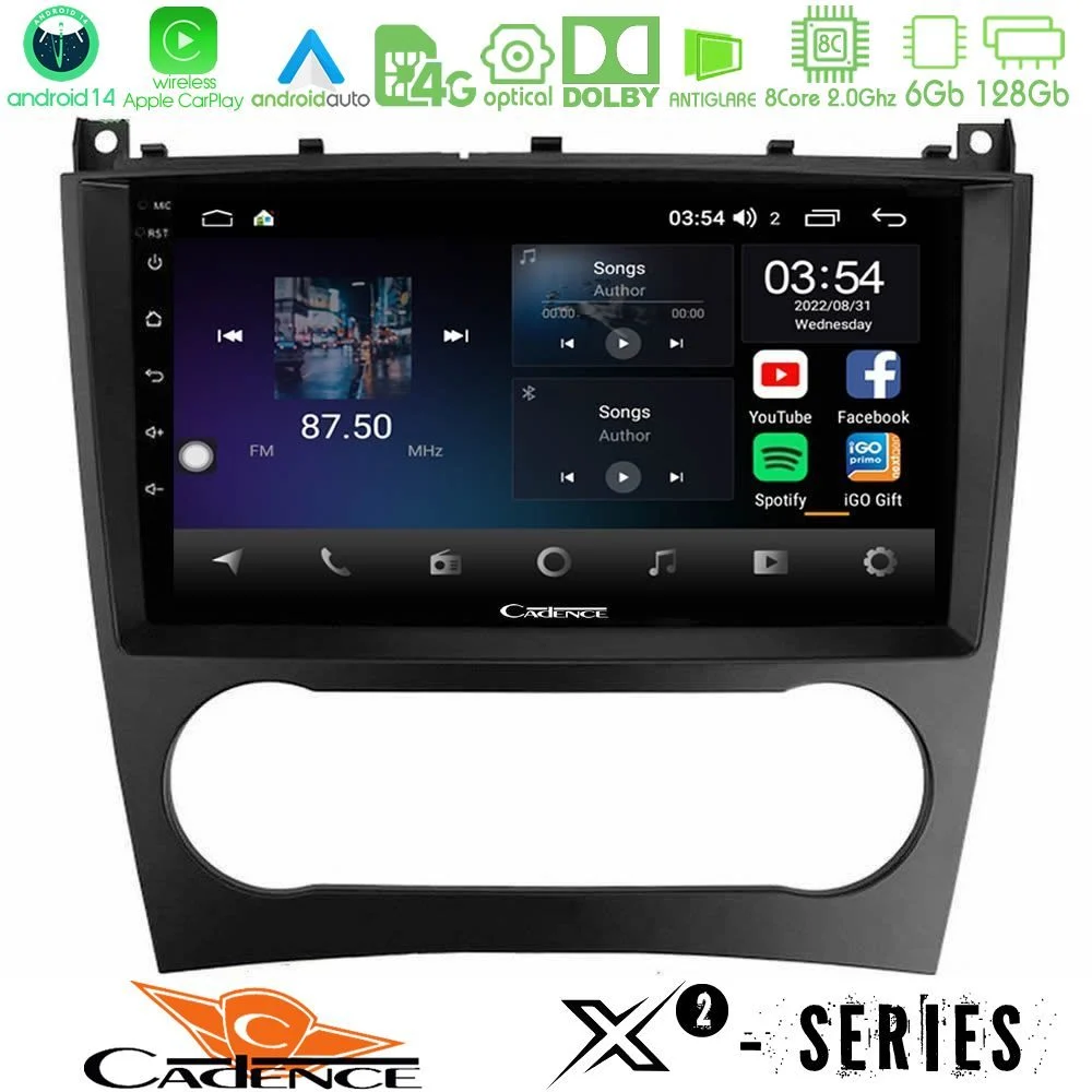 Cadence X2 Series 8Core Android14 6+128GB Mercedes W203 Facelift Navigation Multimedia Tablet 9"