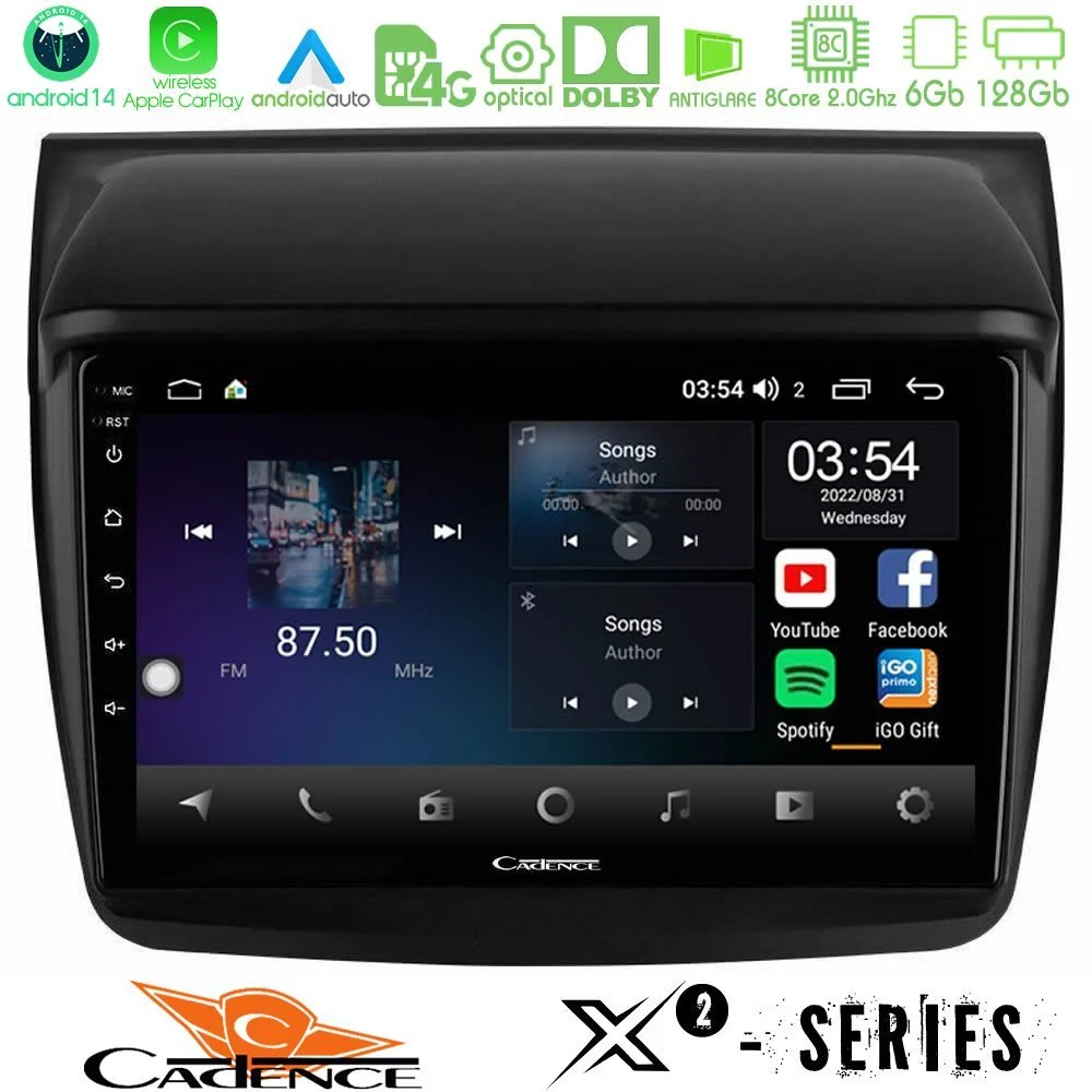 Cadence X2 Series 8Core Android14 6+128GB Mitsubishi L200 Navigation Multimedia Tablet 9"